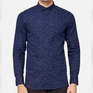 Ted Baker London Mens Pantheo Flecked Slim Fit Button-Down Shirt Navy